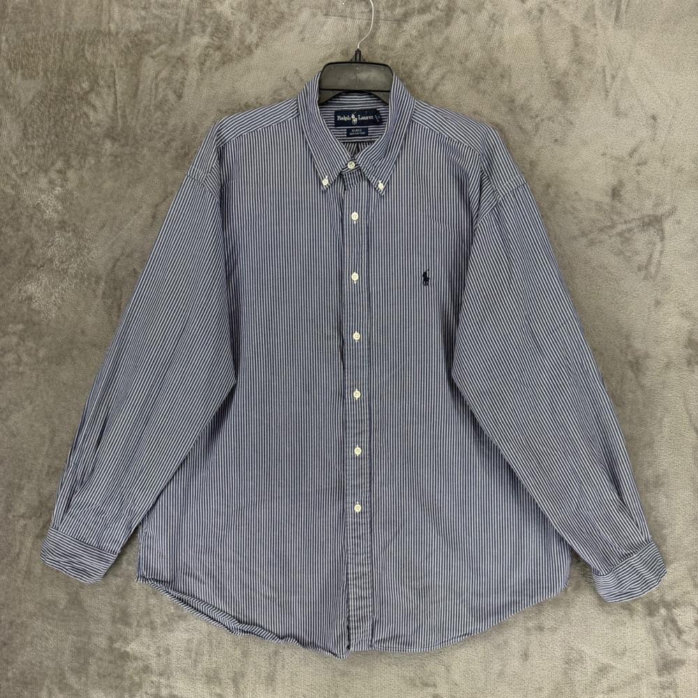Ralph Lauren Blake Mens XL Navy Blue White‎ Striped Cotton Button Down Shirt